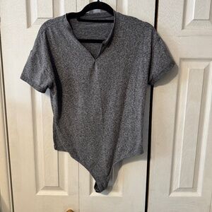 Gymshark Power Down SS V-Neck Grey Bodysuit - No Size Tag Read Measurements